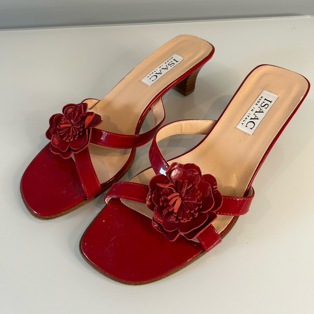 Isaac Vintage Red Leather Floral Heels